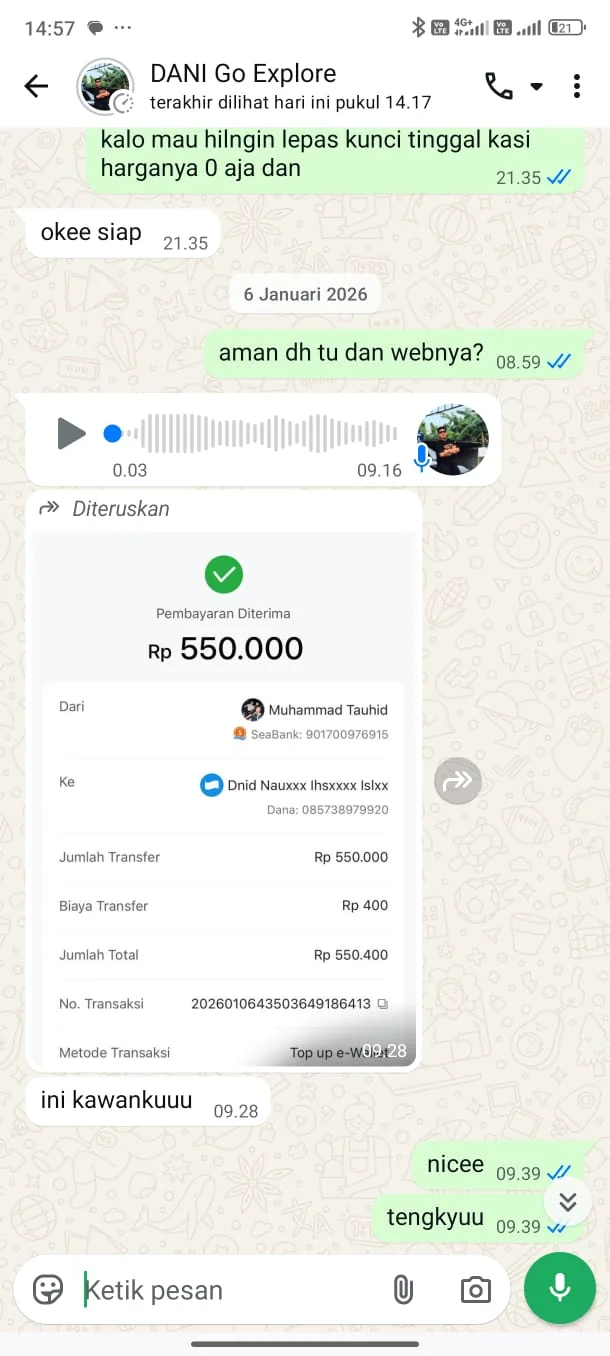 Bukti transfer Dani Go Explore